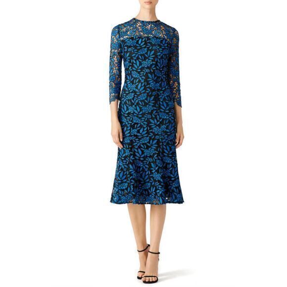 SHOSHANNA Black and Blue Knit Floral Lace Longsleeves Dress US 2 - Picture 1 of 4